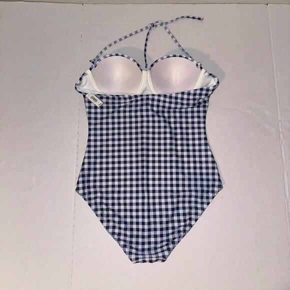 GAP Swimsuit Womens Large Blue White Check Plaid Underwired One Piece Halter NWT - Picture 9 of 12